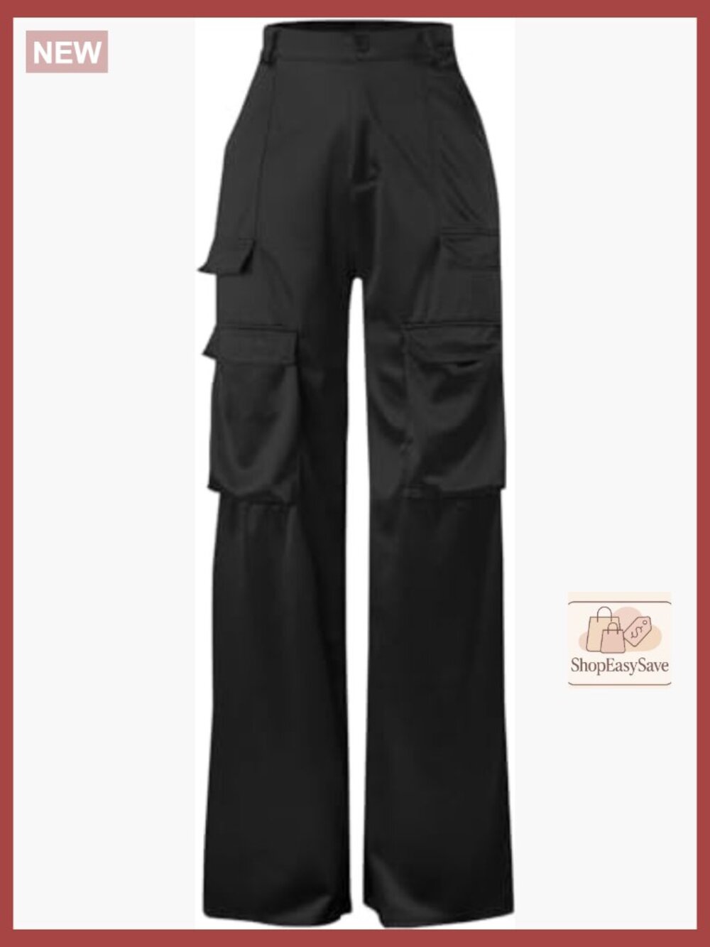 High Waisted Wide Leg Cargo Pants Multiple Pockets Y2K Trendy - Picture 4 of 4